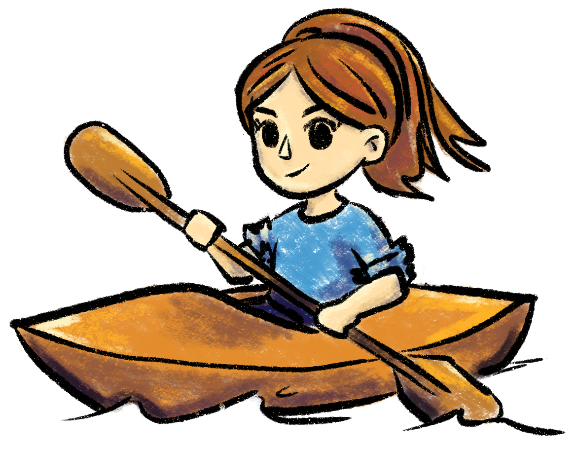 watercolor illustration of a cartoon version of the designer rowing